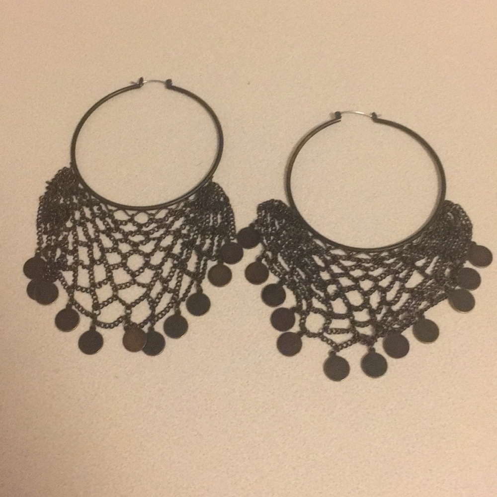 Boho Oversized Chain link hoops 3” brushed gold
